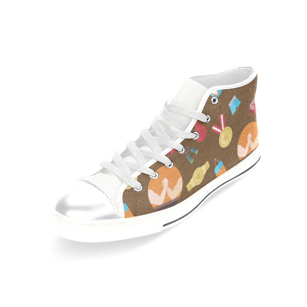 Wrestling Pattern White Women's Classic High Top Canvas Shoes - TeeAmazing