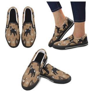 Miniature Schnauzer Pattern Black Women's Slip-on Canvas Shoes/Large Size (Model 019) - TeeAmazing