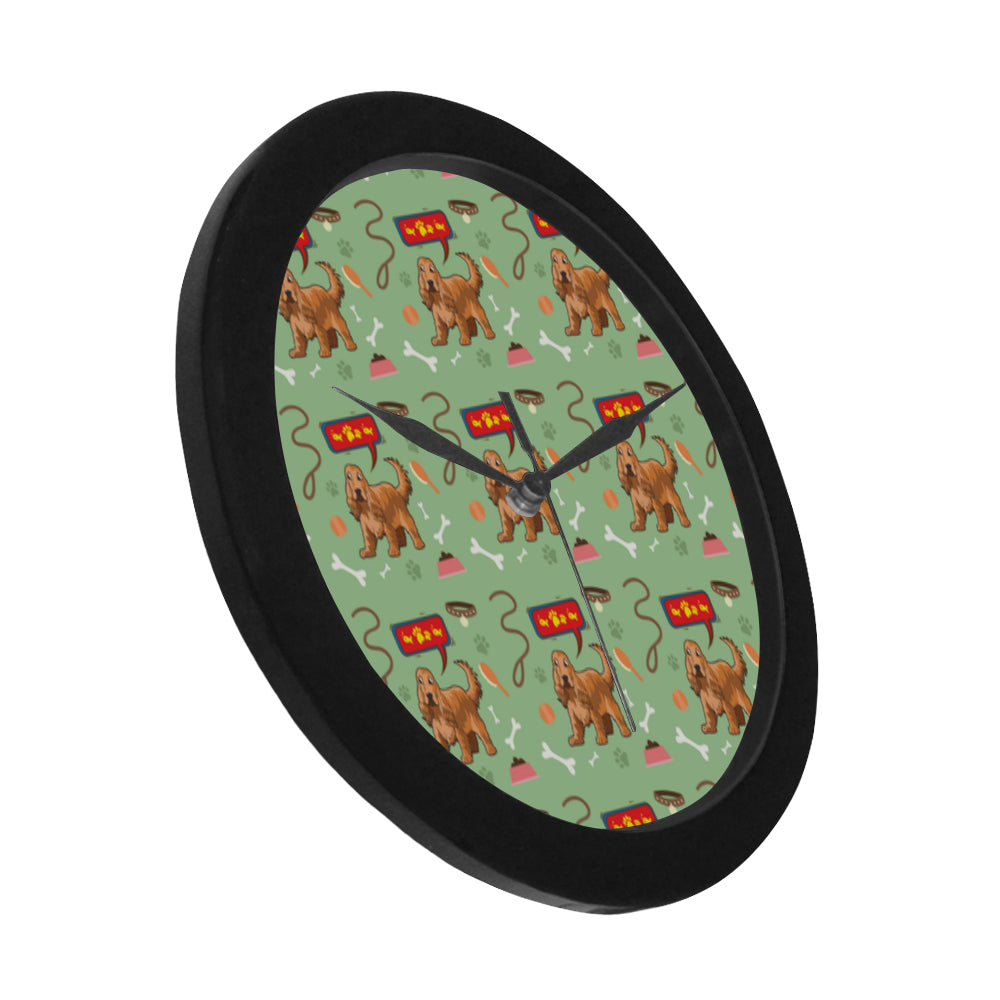 American Cocker Spaniel Pattern Black Circular Plastic Wall clock - TeeAmazing