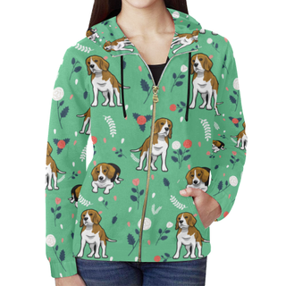 Beagle Flower All Over Print Full Zip Hoodie for Women (Model H14) - TeeAmazing