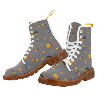 Forklift Driver Pattern White Boots For Women - TeeAmazing