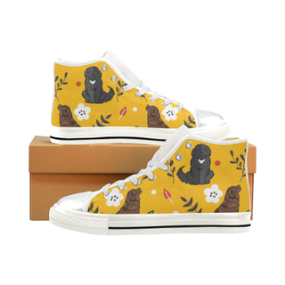 Newfoundland Flower White High Top Canvas Shoes for Kid (Model 017) - TeeAmazing