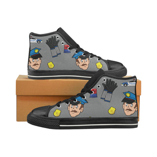 Cop Pattern Black High Top Canvas Shoes for Kid - TeeAmazing
