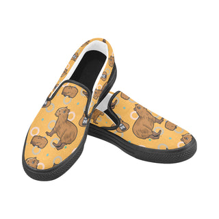 Capybara Pattern Black Women's Slip-on Canvas Shoes - TeeAmazing