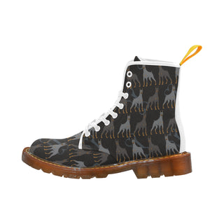 Doberman Pinscher Drawing Pattern White Boots For Men - TeeAmazing