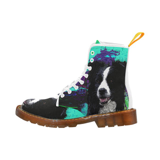 Border Collie Painting White Boots For Men - TeeAmazing