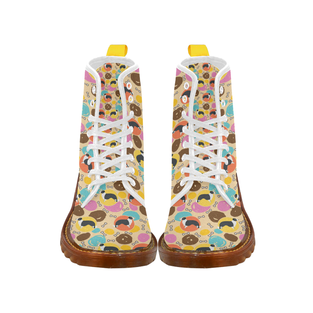 Border Collie Pattern White Boots For Women - TeeAmazing