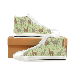 llama White High Top Canvas Women's Shoes/Large Size - TeeAmazing