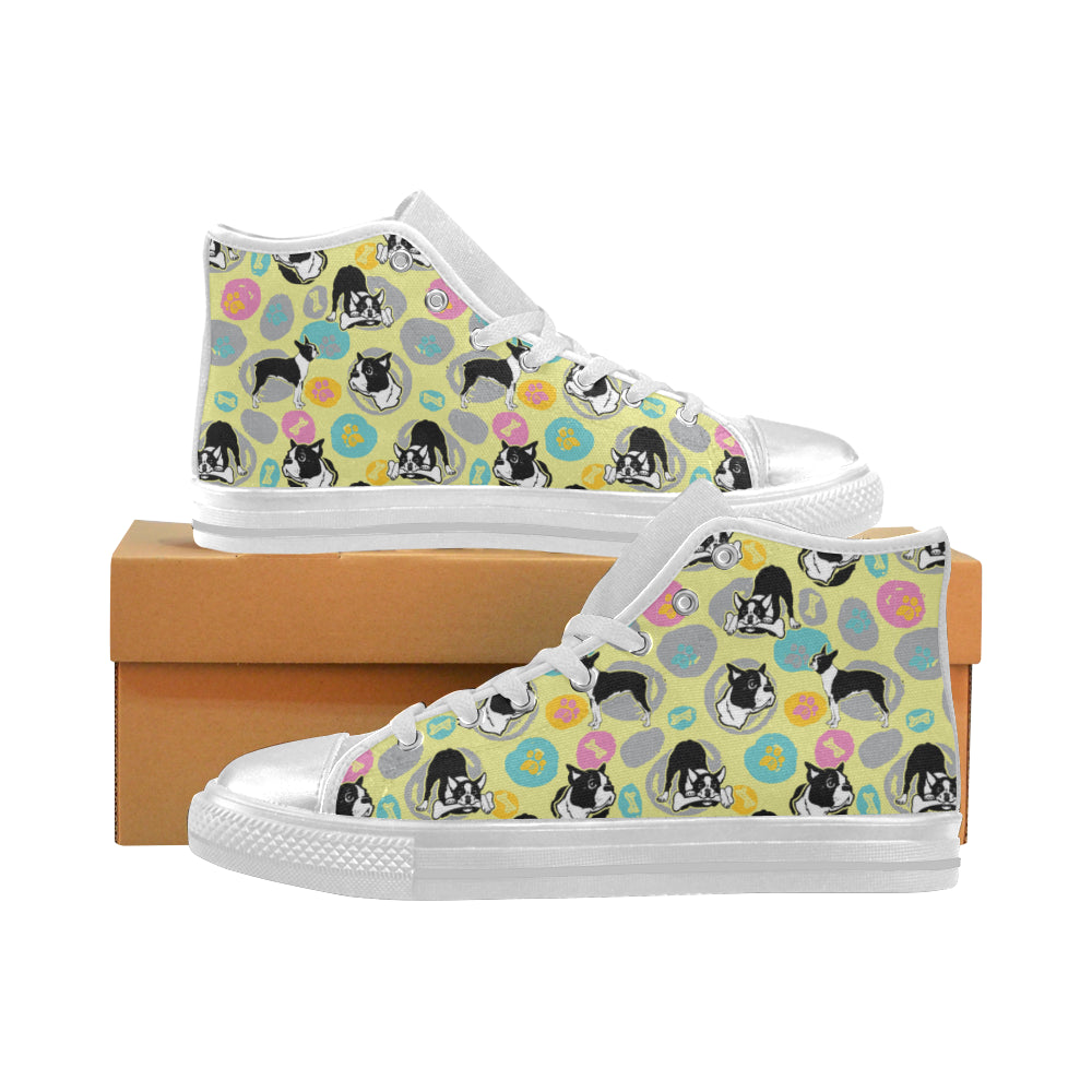 Boston Terrier Pattern White Women's Classic High Top Canvas Shoes - TeeAmazing
