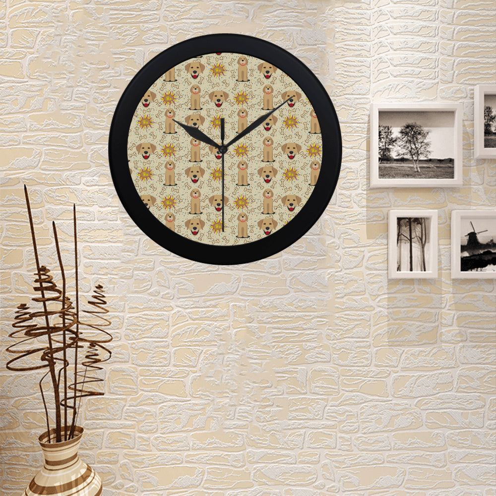 Golden Retriever Pattern Black Circular Plastic Wall clock - TeeAmazing