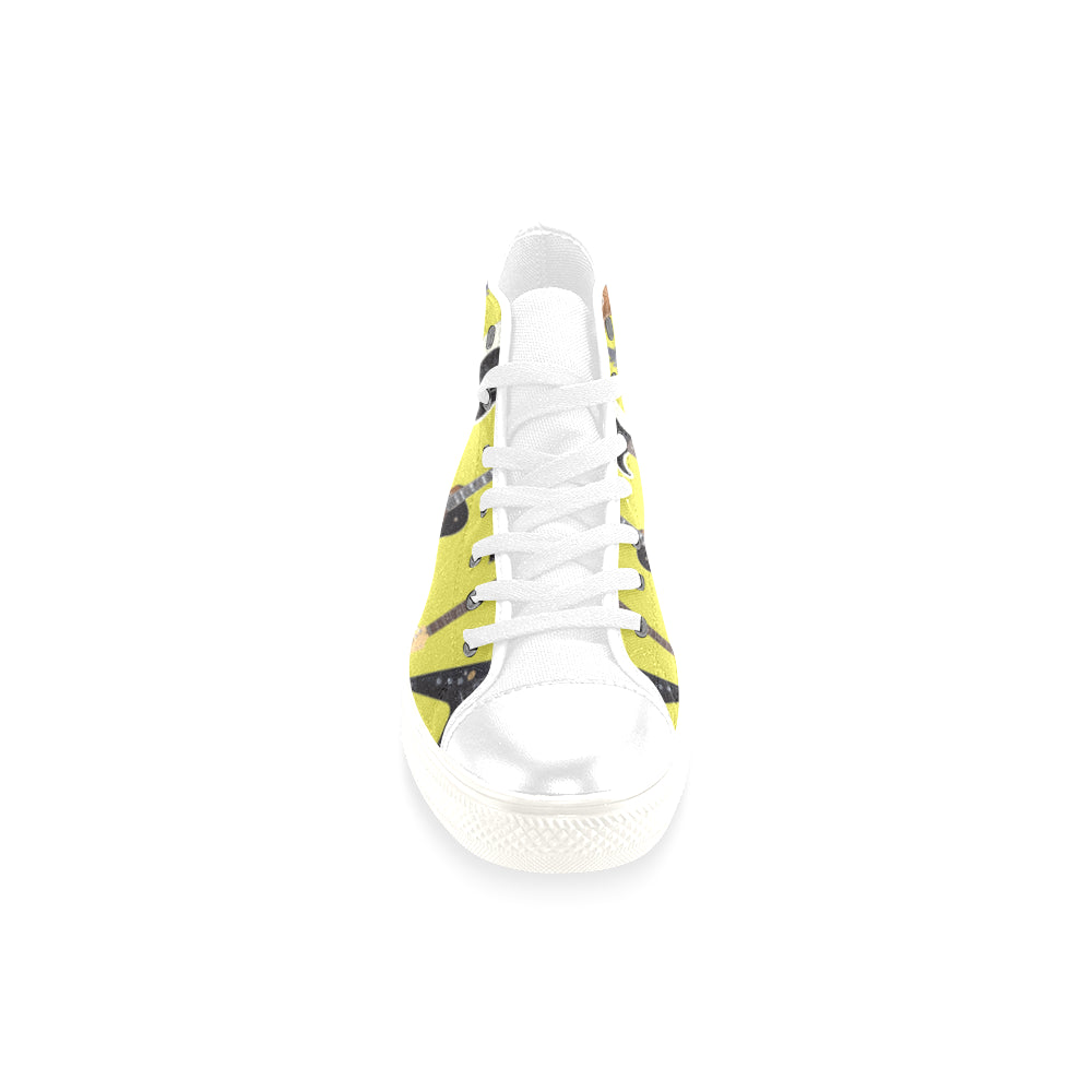 Guitar Pattern White Men’s Classic High Top Canvas Shoes /Large Size - TeeAmazing