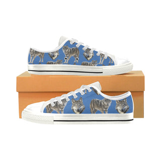 Wolf Pattern White Low Top Canvas Shoes for Kid - TeeAmazing