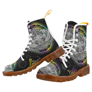 Lotus and Mandalas White Boots For Men - TeeAmazing