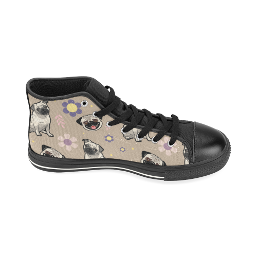 Pug Flower Black High Top Canvas Shoes for Kid (Model 017) - TeeAmazing