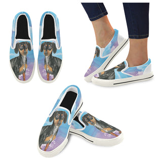 Dachshund Water Colour No.1 White Women's Slip-on Canvas Shoes/Large Size (Model 019) - TeeAmazing