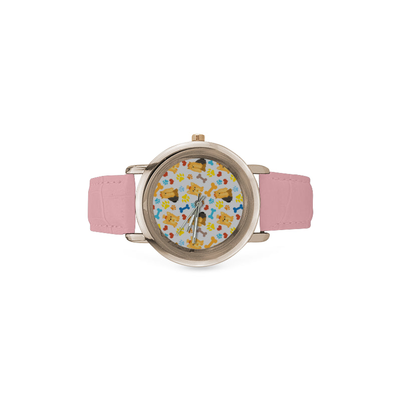 Shih Tzu Pattern Women's Rose Gold Leather Strap Watch - TeeAmazing