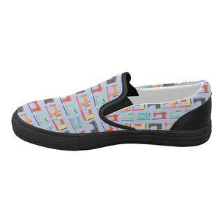 Sewing Machine Pattern Black Women's Slip-on Canvas Shoes - TeeAmazing