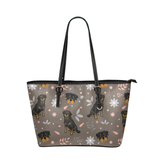 Rottweiler Flower Leather Tote Bag/Small - TeeAmazing