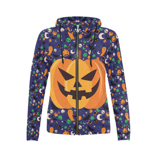 Pumpkin Halloween All Over Print Full Zip Hoodie for Women - TeeAmazing