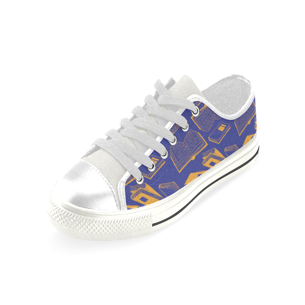 Book Pattern White Low Top Canvas Shoes for Kid - TeeAmazing