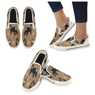 Miniature Schnauzer Pattern White Women's Slip-on Canvas Shoes/Large Size (Model 019) - TeeAmazing