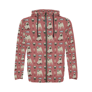 Pug Pattern All Over Print Full Zip Hoodie for Men - TeeAmazing