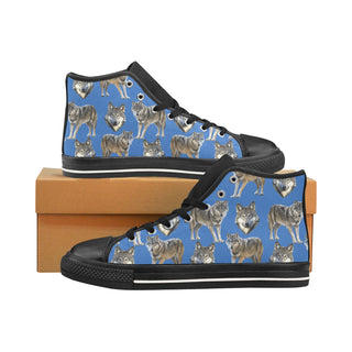 Wolf Pattern Black Men’s Classic High Top Canvas Shoes /Large Size - TeeAmazing