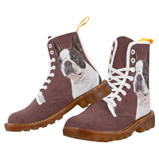 Boston Terrier Lover White Boots For Men - TeeAmazing