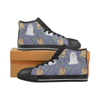 Maltese Flower Black High Top Canvas Women's Shoes/Large Size (Model 017) - TeeAmazing