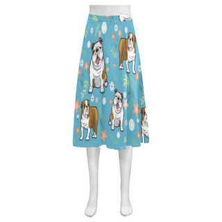 English Bulldog Flower Mnemosyne Women's Crepe Skirt (Model D16) - TeeAmazing