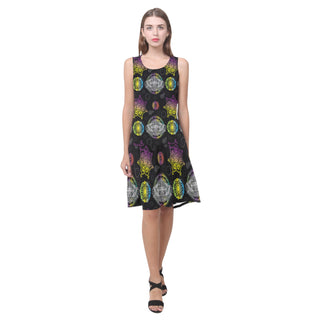 Lotus and Mandalas Sleeveless Splicing Shift Dress - TeeAmazing