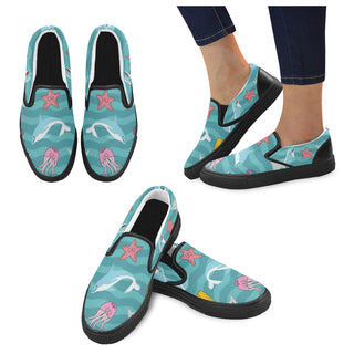 Dolphin Black Women's Slip-on Canvas Shoes - TeeAmazing