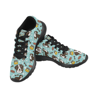 Bernese Mountain Pattern Black Sneakers for Women - TeeAmazing