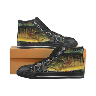 Fish Black High Top Canvas Women's Shoes/Large Size - TeeAmazing