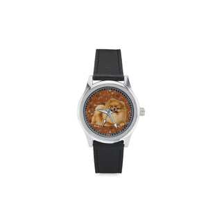 Pomeranian Dog Kid's Stainless Steel Leather Strap Watch - TeeAmazing