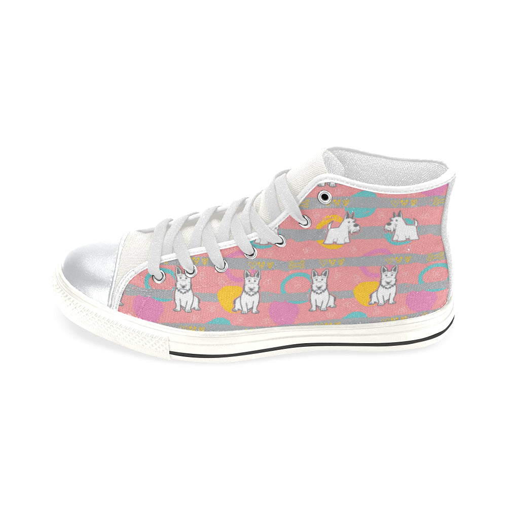 Scottish Terrier Pattern White High Top Canvas Shoes for Kid - TeeAmazing
