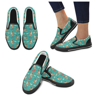 English Bulldog Water Colour Pattern No.1 Black Women's Slip-on Canvas Shoes/Large Size (Model 019) - TeeAmazing