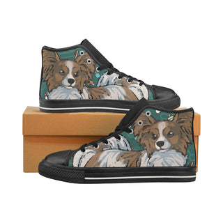 Papillon Dog Black High Top Canvas Shoes for Kid - TeeAmazing