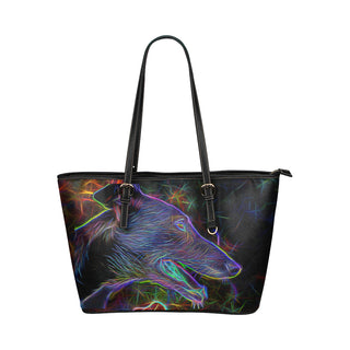 Greyhound Glow Design 2 Leather Tote Bag/Small - TeeAmazing