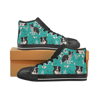 Border Collie Flower Black High Top Canvas Women's Shoes/Large Size (Model 017) - TeeAmazing
