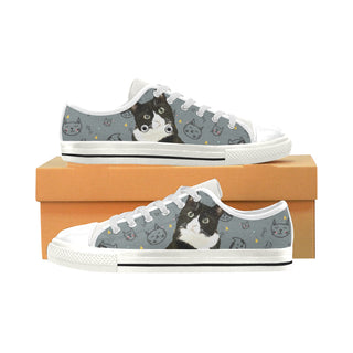 Tuxedo Cat White Low Top Canvas Shoes for Kid - TeeAmazing