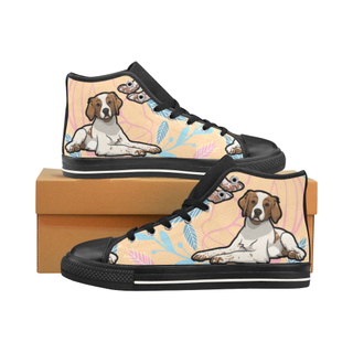 Brittany Spaniel Flower Black Men’s Classic High Top Canvas Shoes /Large Size - TeeAmazing
