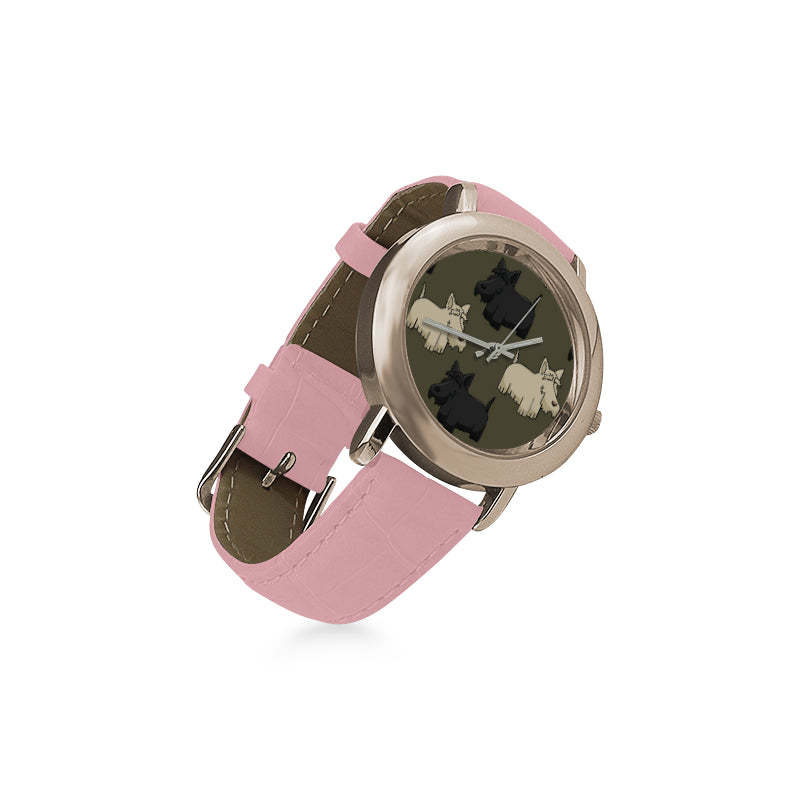 Scottish Terrier Women's Rose Gold Leather Strap Watch - TeeAmazing