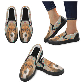 Basset Hound Black Women's Slip-on Canvas Shoes - TeeAmazing