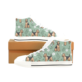 Airedale Terrier Flower White Men’s Classic High Top Canvas Shoes /Large Size - TeeAmazing