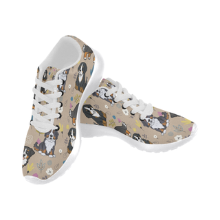 Bernese Mountain Flower White Sneakers for Women - TeeAmazing