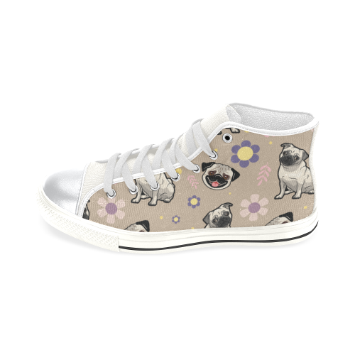 Pug Flower White High Top Canvas Shoes for Kid (Model 017) - TeeAmazing