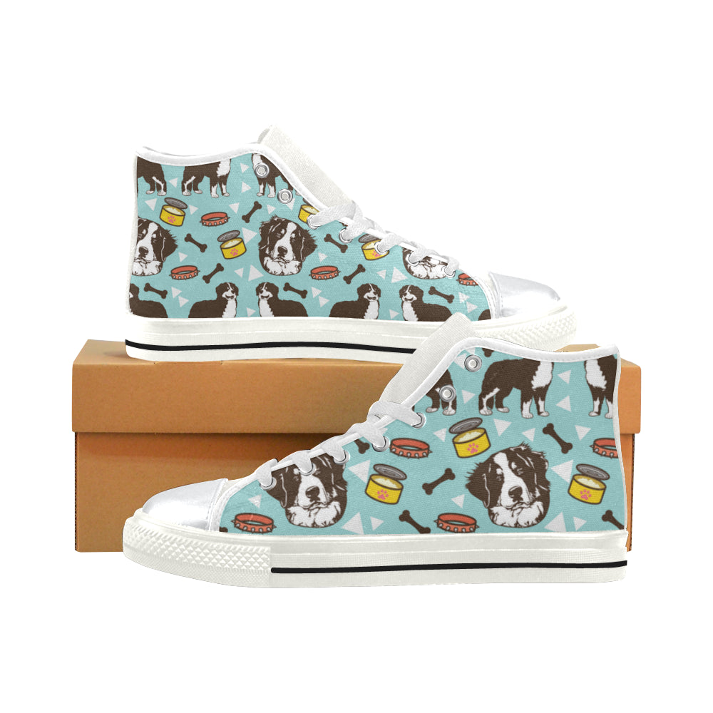 Bernese Mountain Pattern White High Top Canvas Women's Shoes/Large Size - TeeAmazing