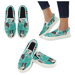 Border Collie Flower White Women's Slip-on Canvas Shoes - TeeAmazing