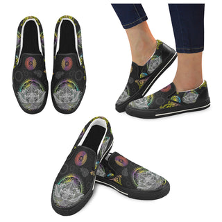 Lotus and Mandalas Black Women's Slip-on Canvas Shoes/Large Size (Model 019) - TeeAmazing